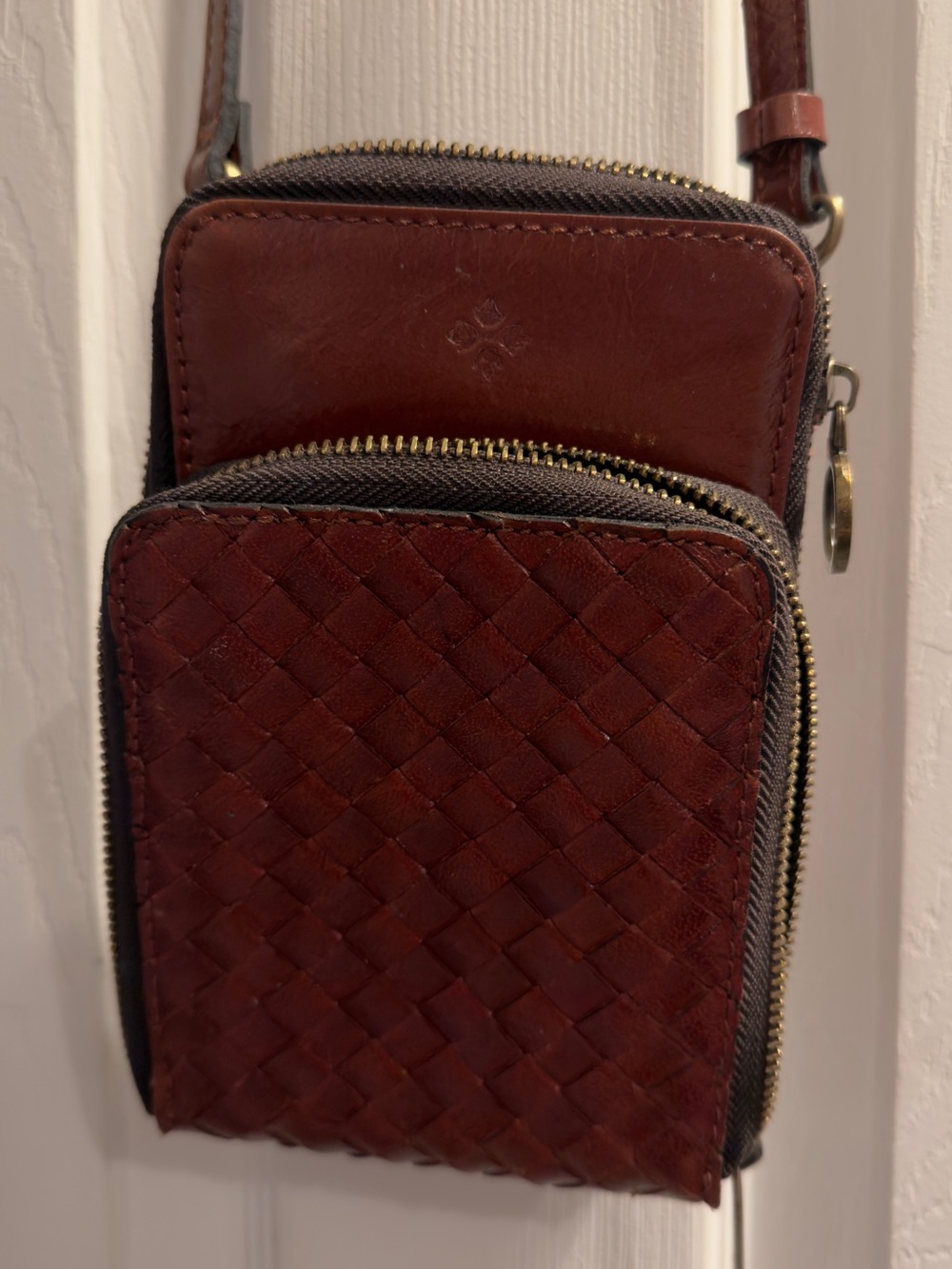 Patricia Nash Brown Leather Woven Crossbody Phone Bag